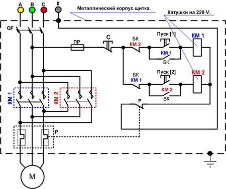 Схема подключения электромагнитных пускателей на 220В и 380В: через кнопочный пост