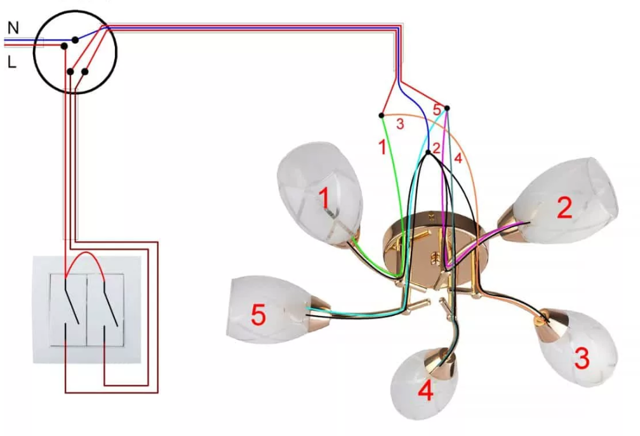 Подключение люстры к двойному выключателю: схемы и правила монтажа