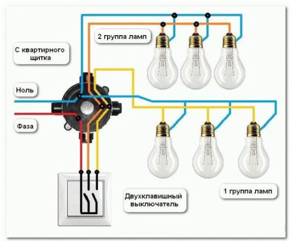 Подключение люстры к двойному выключателю: схемы и правила монтажа