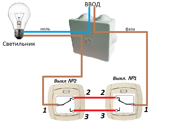 Схема подключения двухклавишного выключателя на две лампочки: монтаж